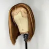 Peluca Frontal de encaje recto de hueso 13x4 con cabello de bebé, pelucas de cabello humano Bob corto de color para mujeres, pelucas degradadas, Perruque Bresillienne