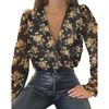 패션 블라우스 여성 깊은 V 넥 탑 화이트 자카드 여성 긴 소매 세련된 셔츠 섹시한 폴카 도트 단색 메쉬 블라우스