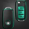 Car Key Cover Läder + TPU Keys Väska för VW Volkswagen Polo Tiguan Passat B5 B6 B7 Golf Eos Scirocco Jetta MK6 Octavia Soft Key Shell