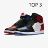 Jumpman 1 Chaussures de basket-ball pour hommes brisées Backboard UNC 1s Gold Top 3 Cactus Jack Obsidian Banned Bred Toe Hommes Femmes entraîneur Baskets de sport