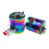 Hot-selling moedores de cigarro metal liga de zinco colorido gaveta de manivela de mão 63mm quatro camadas de moagem de cigarro titular acessórios para fumar