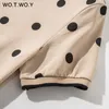 WOTWOY Summer Polo Shirt Dress Donna Dot Print Plus Size Maxi abiti in cotone sciolto Tasca manica corta Abito lungo albicocca nero LJ200818