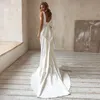 Elegante zeemeermin trouwjurken met afneembare trein boog witte ivoor boho strand bruiloft bruidsjurk v-hals Abito da sposa