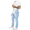Salopette di jeans da uomo slim fit a vita alta tuta di jeans streetwear abbigliamento da uomo casual jeans dritti tute pagliaccetti tasca274c