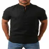 Men's Casual Shirts Slim Fit V Neck Short Sleeve Muscle Tee Shirt Tops Male Top Cotton Linen Solid Clothing224R