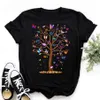 Clássico Moda Tendência Versátil Camiseta Feminina Estampa Borboleta Árvore Harajuku Verão Casual Decote Redondo Manga Curta Camiseta Preto Drop Ship