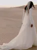 YENİ! Boho Beach Şifon Gelinlik Özel Uzun Kollu V Boyun Backless Bohemian Gelinlikler Sweeptrain Robe de Soirée de Mariage