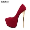 Eilyken Sexy Wedding Women Fetish Shoes Concise Woman Pumps Latform Very High Heel Stripper Flock Pumps 16 cm J1215