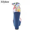 Eilyken 2020 새로운 디자이너 인쇄 데님 샌들 로마 샌들 고품질 웨지 하이힐 엿보기 - 발가락 플랫폼 신발 여성 LJ200828