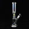 12" Iridesent Glass Water Pipe Hookahs Tobacco Perc Bong Straight Tube Ice Catcher Heady Rig Recycler Smoking Pipes Percolator Bongs 14mm Bowl