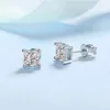 100% Stud Earrings Princess Cut Ear Studs Solid Silver VVS Diamond Earring For Women Men Wedding Jewelry 220125