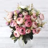 Thé de soie artificielle européenne vintage fleurs roses 6 têtes 4 petits bourgeons bouquet de mariage maison rétro fausse fleur fête bricolage décoration 201201