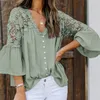 TEELYNN Hollow Out Lace Blouses Shirt Vintage V Neck Flare Sleeve Summer Blouse Ladies Top Plus Size Boho Blusas 220311
