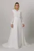 2021プラスサイズBOHOウェディングドレス控えめな長袖AラインシフォンLDS宗教ブライダルガウン女性花嫁のドレス
