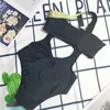 Frauen einteilige Badebekleidung mit Pads Bikini Set Push Up Schultergurt Buchstaben Badeanzug Badeanzug Badeanzug Schwarz Color276P
