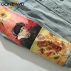 GONTHWID Van Gogh Peinture Patchwork Broderie Denim Vestes Hip Hop Casual Loose Jean Vestes Streetwear Mode Manteaux d'extérieur 201120