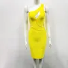 Alta qualidade sexy um ombro de ombro amarelo key hole rayon bandagem vestido 2020 designer de fashion fashion vestido vestido t200604