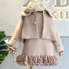 Moda Kızlar Kış Giysileri Set Uzun Kollu Kazak Elbise Ve Coat 2 Adet Giyim Suit Yay Bebek Kıyafetleri Çocuklar Kız Giysileri Y1106