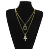 Mężczyźni Egyptian Ankh Key of Life Naszyjnik Zestaw Bling Iced Out Cross Mini Gemstone Wisiorek Złoty Srebrny Łańcuch Dla Kobiet Hip Hop Biżuteria EPACTET