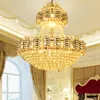Lámpara de araña de cristal dorada europea clásica, lámpara LED grande y moderna, lámparas de araña de cristal, accesorio de iluminación para el hogar, interior, hotel, escalera, lámpara colgante
