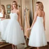 Nowy Tanie Homecoming Dressed Short Prom Dresses Herbata Długość Dwa Tone White Top Sweetheart Neck z paskami Tulle Spódnica Party Suknia LJ201119