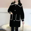 New design women's retro cute turn down collar loose single breasted mohair wool knitted sweater coat medium long casacos