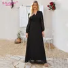 S SAVEUR 2020 automne noir en mousseline de soie longue robe bohème col en V Maxi Boho robe pour Femme femmes col en V Sexy fête Vestidos LJ200818