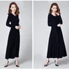 Automne Hiver Velet Robes Femmes Casual O-cou Pleuche Robe Longue Et Street Wear Dames Vintage Chaud Taille Haute Robe De Bureau 201125