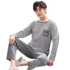 2020 Höstmän pyjamas full bomull långärmad avslappnad sovkläder med byxor Set Bekväm Enkel Pajama Hem Klädförsäljning LJ201113