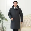 メンズダウンパーカージャケット2022冬の長い父の着用濃厚な暖かいレジャー中年と老齢のフード付きコート
