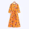 6 8 10 12 Years Old Girls Floral Maxi Dress with Pockets Bohemian Long Gown 3/4 Sleeve Ankle Length Vintage Casual Frock Clothes LJ200923