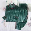 Fiklyc Underkläder Tvåstycken Höst / Vår Långärmad Satin Pajamas Set Pijamas Pyjamas Kvinnor Mujer Femme Sleepwear 201027