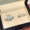 Cluster -Ringe Sets für Frauen Prinzessin Paar Ring Kubikzirkonia Brauthochzeit Schmuck Romantische Engagement Anel Drop 23071154l