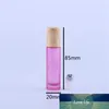 500 stks / partij 10 ml mat frosted gekleurde parfum massage gebruik etherische olie aromatische glazen roller fles met plastic deksel hout-look