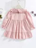 Toddler Girls Embroidery Detail Frill Trim Peter Pan Collar Flounce Sleeve Ruffle Hem Dress SHE