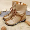 Cevabule de couro genuíno feito à mão de inverno mulheres ocidentais redondas botas de pé sapatos mulher .zxw-1806 201124