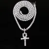 Hip hop iced zircon ankh kors hänge med 4mm tennis kedja halsband sätta micro pave cz stenar män smycken