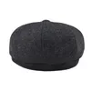 Botvela Tweed Wool 8 Piece Black Herringbone Newsboy Cap Men Classic 8-Quarter Plane Style Caps Women Beret Hat 005332o