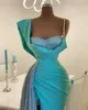 Seksowne Turkusowe Wysokiej Side Split Prom Dresses 2021 Syrenka Cekinowe Długie Party Suknie Kryształy Formalna Suknia Wieczorowa Vestidos De Festa