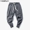 INCERUN Men Harem Pants Drawstring Cotton Joggers Solid 2020 Streetwear Drop-Crotch Trousers Men Baggy Casual Sweatpants S-5XL1