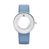 SHENGKE, reloj de pulsera con movimiento de cuarzo para mujer, relojes de cuarzo para mujer, correa de cuero, espejo creativo, esfera analógica de cristal, correa de reloj rosa y azul