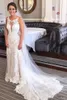 Luxury Lace Mermaid Bröllopsklänningar 2021 Jewel Neck Backless Sweep Train Country Garden Bride Dress Robes de Mariée Sirène