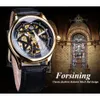 Svart Fashion Golden Forsining Retro Dial Seleton Klocka Man Lysande Händer Mekaniska Armbands Klockor Top Brand Luxury