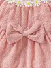 Baby Guipure Lace Applique Flounce Sleeve Bow Front Textured Dress SHE