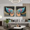 Färgglad fjäril med guldfjäder modern duk målningar lyx affisch tryck vägg bild för sovrum inredning dekoration