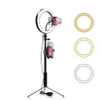 Ringlampa 16/20 / 26cm Fotografi LED Selfie belysning dimbar för smink Video Live Studio med totalt 180cm stativ USB-kontakt