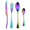 24 peças Shiny Rainbow Black Dinnerware Cutlery Set 18/10 Aço Inoxidável Aço Aço Steak Steak Facas Forks Scoops Talheres Set Y200111