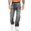 Jeans para hombres Hombres de talla grande Fashion Fashion plisado Mid-Wica Recto Medio Botón Longitud completa HOGHTA Mensor