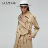 Jazzevar nova chegada outono khaki trench casaco mulheres casual moda algodão de alta qualidade com cinto longo casaco para mulheres 9004 201215