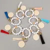 7 estilos Bracelete frisado de madeira Keyring Festa Beads Keychain Bolsa Pingente Monogrammed Grave Artesanato De Chip Arborizado